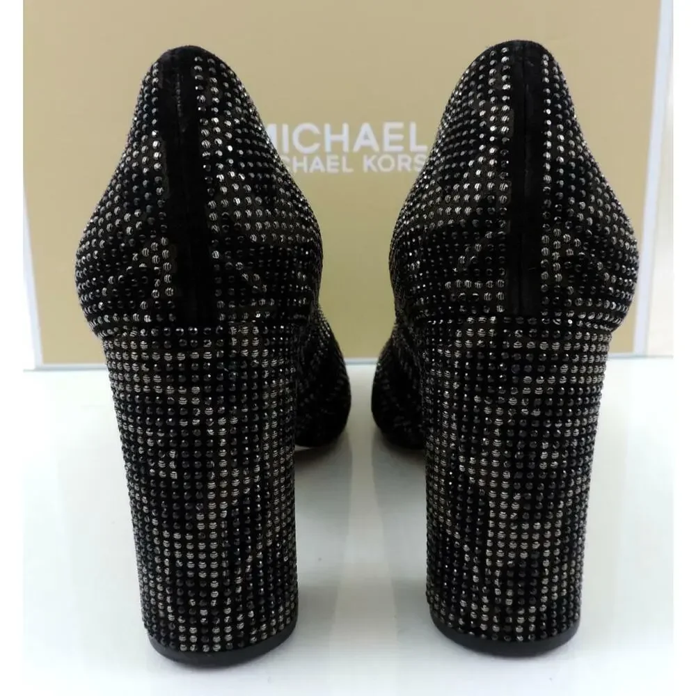 Women's Michael Kors Jamie Pump Studded Block Heel Floral Print Black - Picture 7 of 9